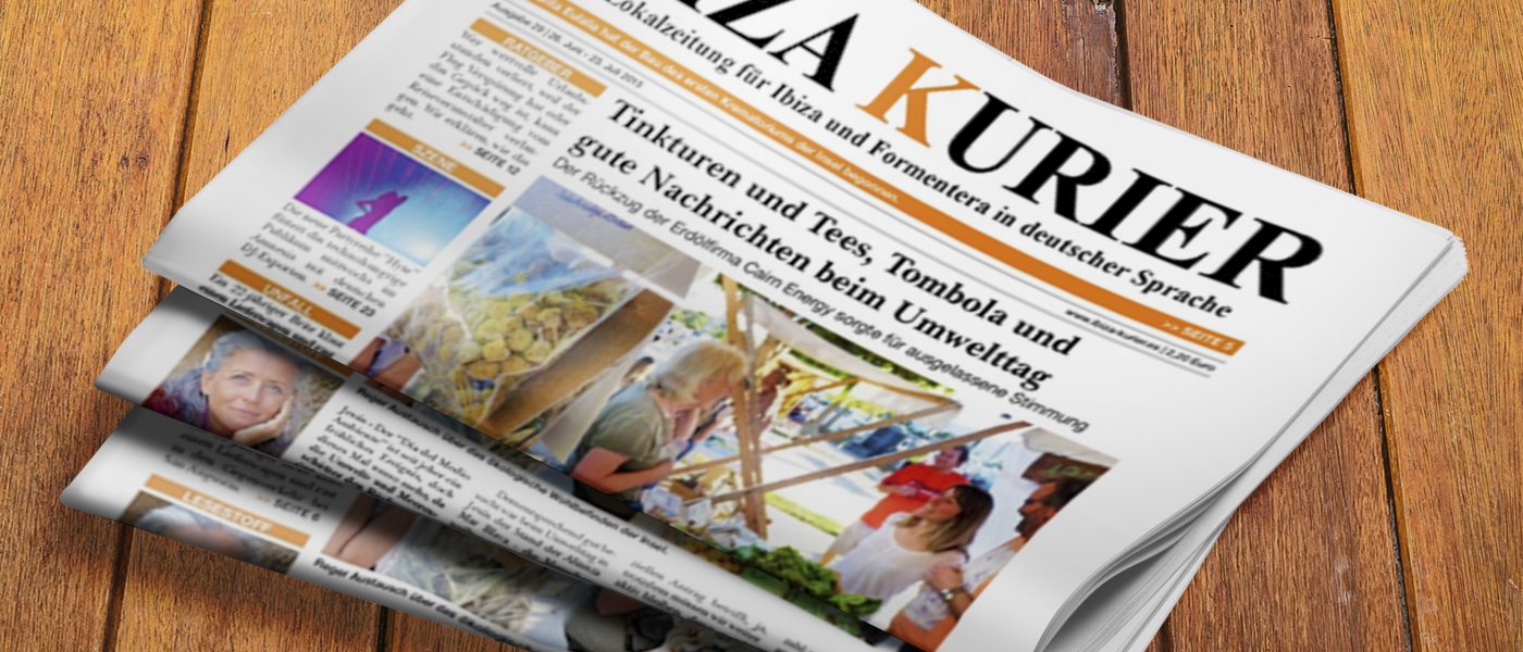 IBIZA KURIER 29/2015 - Aktuelle Nachrichten über Ibiza: Kein Wasser, Gartencenter, Strandverkäufer, Jugend musiziert, Libro Azul Santa Gertrudis, Festival de Danza, Dia del Medio Ambiente, Ibiza Yacht Week, Blaue Flagge, Felsenriff, Cairn Energy, Bester Strand, Sonja Ariel von Staden, R4-Fanclub, Gay Pride Ibiza, Petit Salon de Te, Bioladen, Der mediterrane Geschmack, Vegan Guide, Nachtleben-Verein, Ushuaia-Sommer, Heart Club, Haarentfernung, Selbstmassage, Marry Yourself