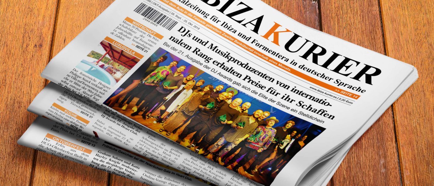 IBIZA KURIER 66/2018 - Aktuelle Nachrichten über Ibiza: Banküberfall, Rolex-Diebesbande, Meckerecke, DJ Awards, Philippe Starck-Villa, Exorzist, Hundeseminar, Yoga-Spezial, Muränensterben, Raors-Fische, Junggesellenausflüge, Jungbrunnen Ibiza, Kürbis-Rezepte